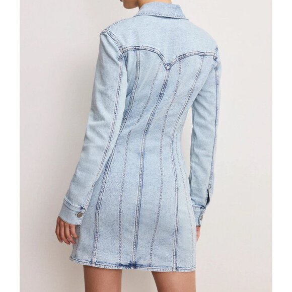 Good American x Dolly Parton Denim Long Sleeve Dress Womens Sz M Coquette NWT - Picture 2 of 10